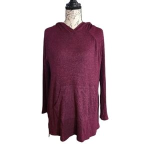 Cupio Maroon Heathered Hoodie Tunic Size Small Petite Ribbed Knit